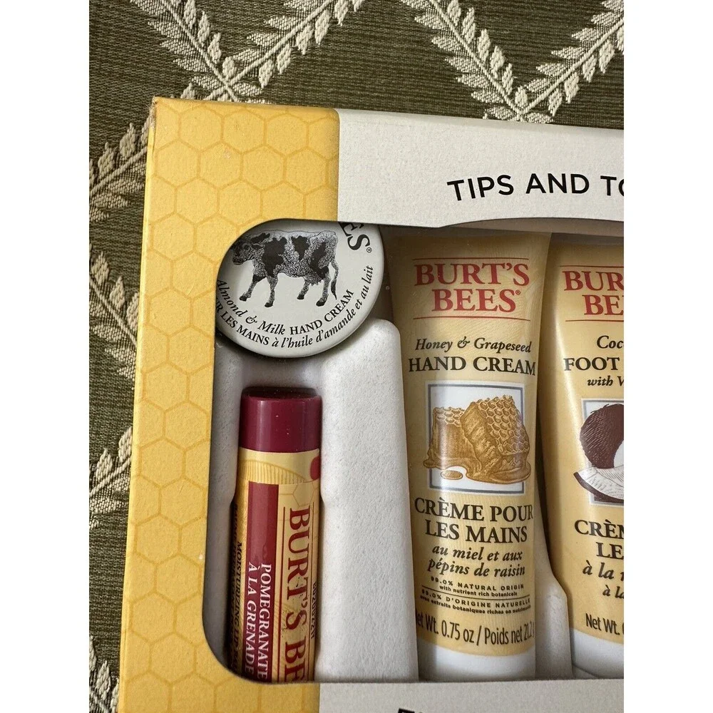 Burt’s Bees Tips And Toes Kit NEW Hand Foot Cuticle Creams, Hand Salve, Lip Balm